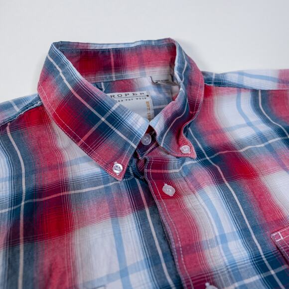 Roper Short Sleeve Plaid Button Up Mens Size L - Picture 8 of 10